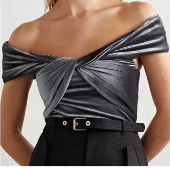 Women’s Alix NYC Grove Velvet Twisted Front Bodysuit in Pewter Gray XS NWT - Picture 2 of 7